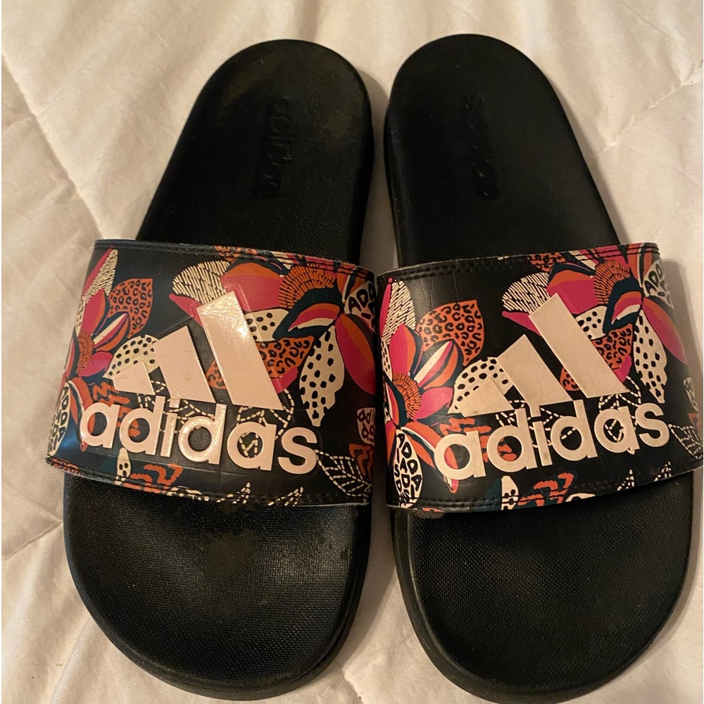 Adidas floral slides super cute you can dress them up or just down size them!!